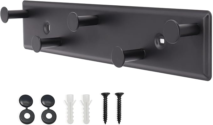 Coat Rack Wall Mount, Black Wall Coat Rack Screw in, Metal Door Hooks for Hanging Hat Towels Clothes with 5 Round Rails Mudroom Bathroom Entryway-NeatNest