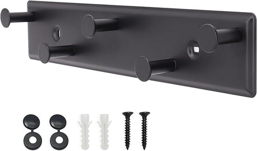 Coat Rack Wall Mount, Black Wall Coat Rack Screw in, Metal Door Hooks for Hanging Hat Towels Clothes with 5 Round Rails Mudroom Bathroom Entryway-NeatNest