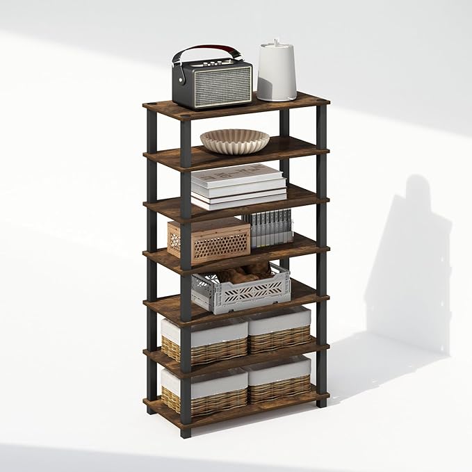 Furinno Turn-S-Tube 4-Tier Multipurpose Standing Shelves, Amber Pine/Black, Set of 2-NeatNest