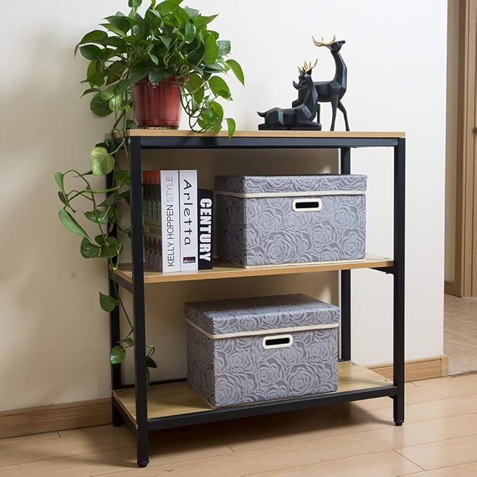 PRANDOM Foldable Storage Bins with Lids [5-Pack] Fabric Decorative Storage Box Cubes Organizer Containers Baskets with Cover Handles Divider for Bedroom Closet Living Room Grey 14.9x9.8x9.8 Inch-NeatNest