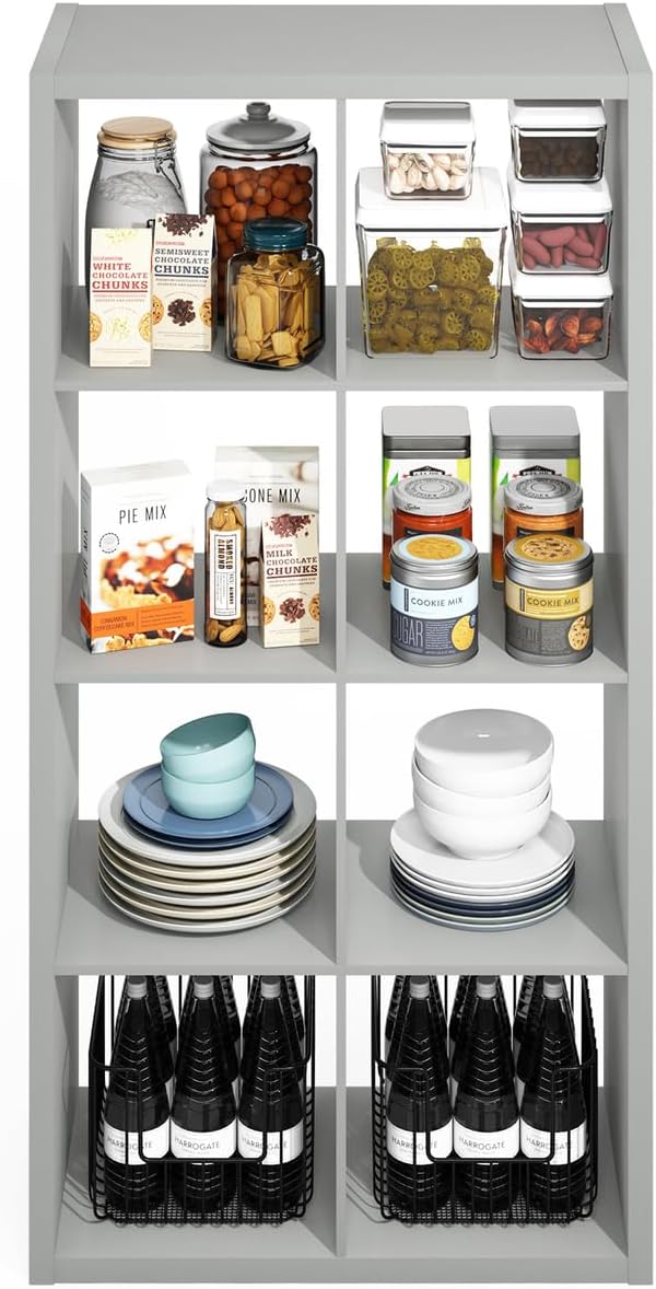 Furinno Hermite 8-Cube Open Shelves Kitchen Storage, Kitchen Island, Bakers Rack, Buffet Sideboard, Light Grey-NeatNest