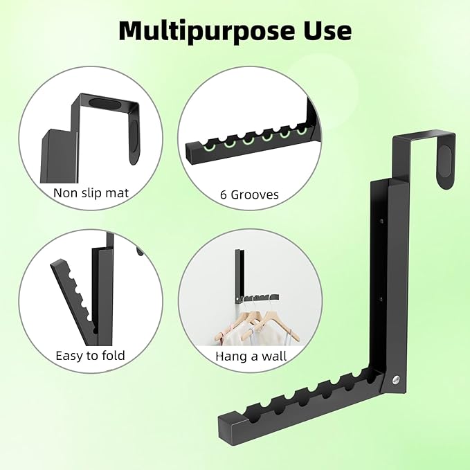2 Pack Over The Door Hanger, Folding Over The Door Drying Rack for Laundry,Overdoor Hanger Hook,Small Clothes Drying Rack for Dorm Portable Black