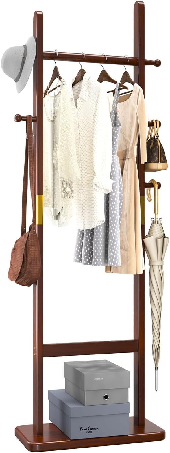 Coat Rack Tree Stand with Very Sturdy Base, Freestanding Small Clothes Rack Heavy Duty, Garment Hanging Racks for Kids and Adults, Space Saving Brown USYD-203-NeatNest