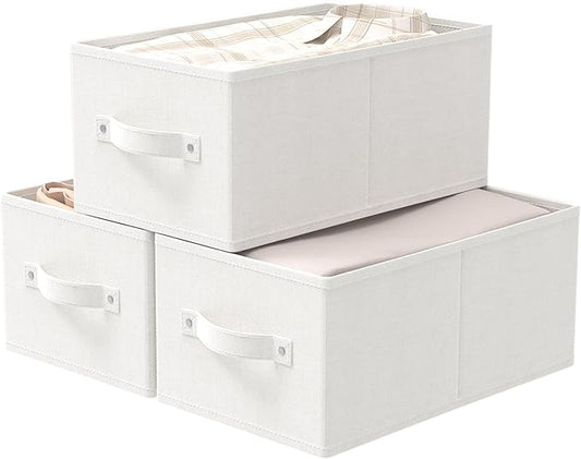 Foldable Closet Organizer, 3 Pack Cube Storage Bin, Clothes Basket for Shelves with 2 Handles, Saving Space, White & Ivory, 18.5 x 11 x 7.9 In, XSNY11WL-3-NeatNest