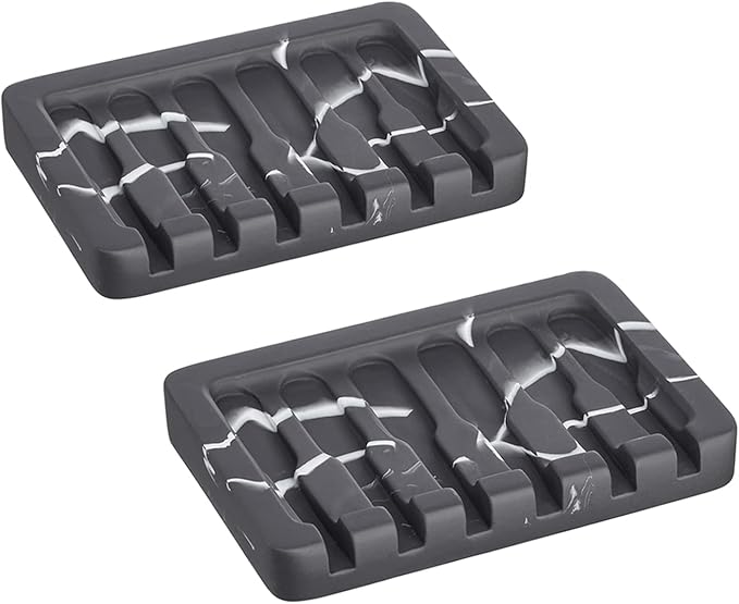 2PCS Self Draining Soap Dish - Marble Look Soap Holder Tray Savers Box Container Sponge Holder for Bathroom Shower Kitchen, Black-NeatNest