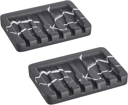 2PCS Self Draining Soap Dish - Marble Look Soap Holder Tray Savers Box Container Sponge Holder for Bathroom Shower Kitchen, Black-NeatNest