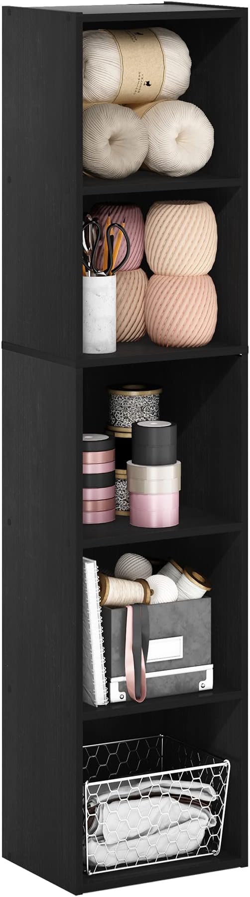 Furinno Luder Bookcase / Book / Storage, 5-Tier Cube, Blackwood-NeatNest