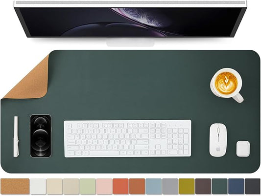 Cork Desk Mat - Dual-Sided Desk Pad for Office and Home - Desk Organization and Accessories - Ideal for Large Mouse Pad and Desk Mats on Top of Desks(Dark Green,90cmx 43cm)-NeatNest