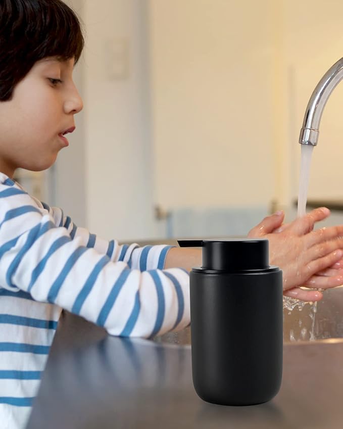 BosilunLife Lotion Pump Dispenser - Matte Black Soap Dispenser Bathroom Ceramic Dish Liquid Soap Dispenser for Kitchen, Bathroom Countertop Soap Dispensers-NeatNest