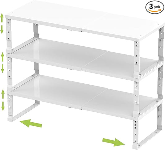 Expandable Stackable Spice Rack Organizer for Kitchen Cabinet,Adjustable Counter Shelf, countertop, Pantry,Cupboard,Bathroom,Bedroom(3Packs/White/Large)-NeatNest