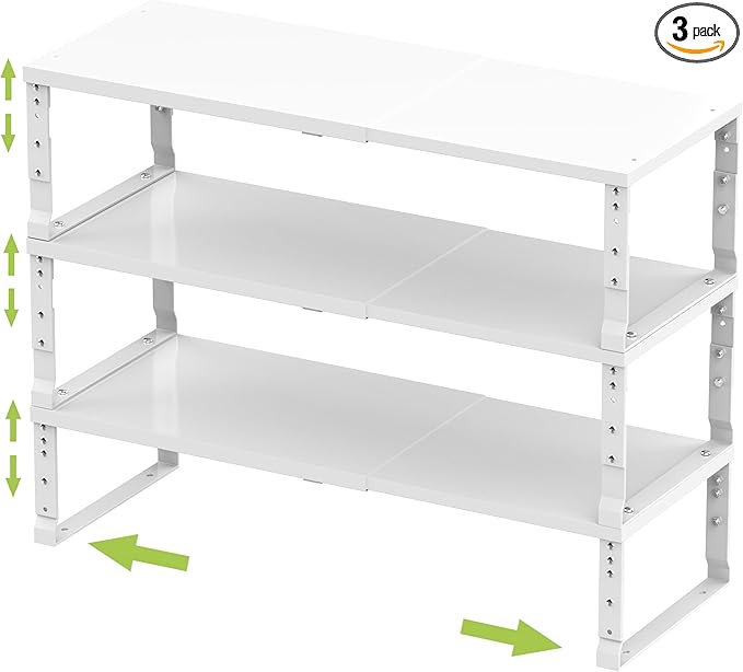 Expandable Stackable Spice Rack Organizer for Kitchen Cabinet,Adjustable Counter Shelf, countertop, Pantry,Cupboard,Bathroom,Bedroom(3Packs/White/Medium)-NeatNest