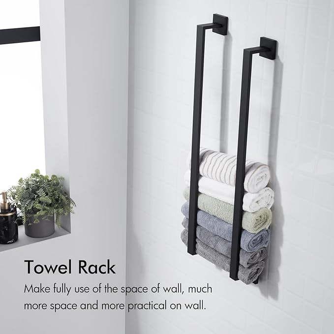 BANOLUX Towel Rack, 32-Inch Single Towel Bars for Bathroom, Towel Racks for Bathroom Wall Mounted SUS304 Stainless Steel Hand Towel Holder Heavy Duty, Matte Black Towel Bar 2 Pack, A7-TB-MB-32IN-2PACK