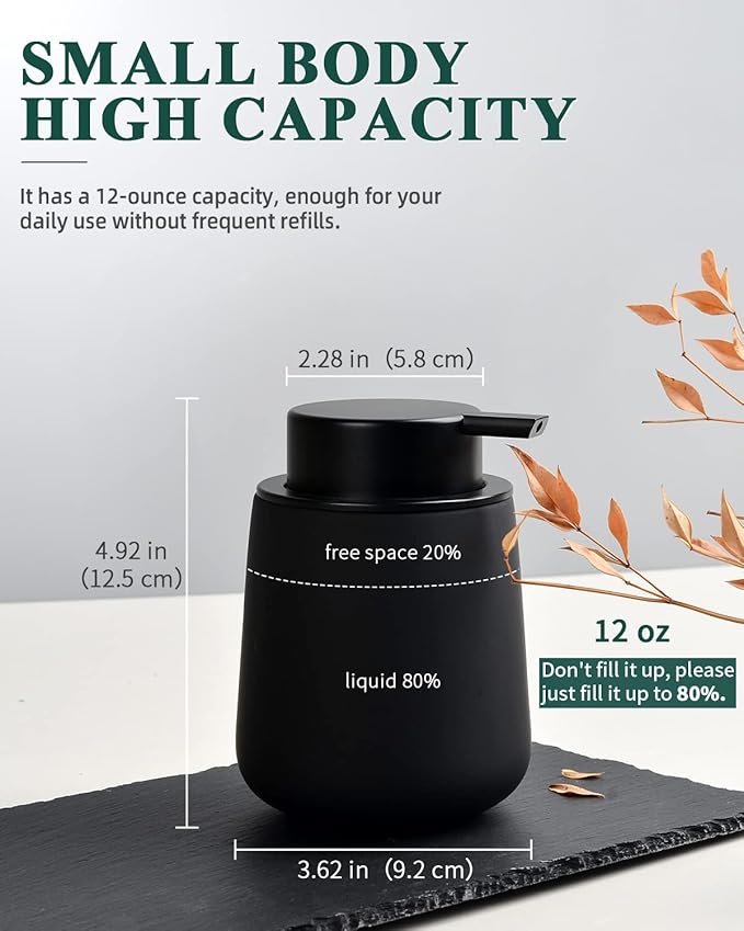 BosilunLife Black Soap Dispenser - Ceramic Dish Soap Dispenser for Bathroom 12ounce Refillable Liquid Hand Dispenser for Essential Oil, Lotion Dispenser with Pump (Rubber Paint)-NeatNest