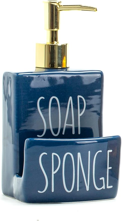 Ceramic soap Dispenser with Sponge Holder for Kitchen Sink Bathroom Counter top Storage and Organization (Navy)-NeatNest