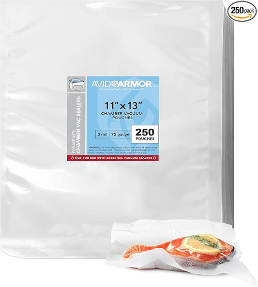 Avid Armor Chamber Vacuum Sealer Bags – Heavy Duty, BPA-Free, Pre-Cut Chamber Vacuum Bags for Food Preservation, Freezer Storage, Sous Vide and more, 250/Pack (11x13) – Multi-Use Vacuum Bags