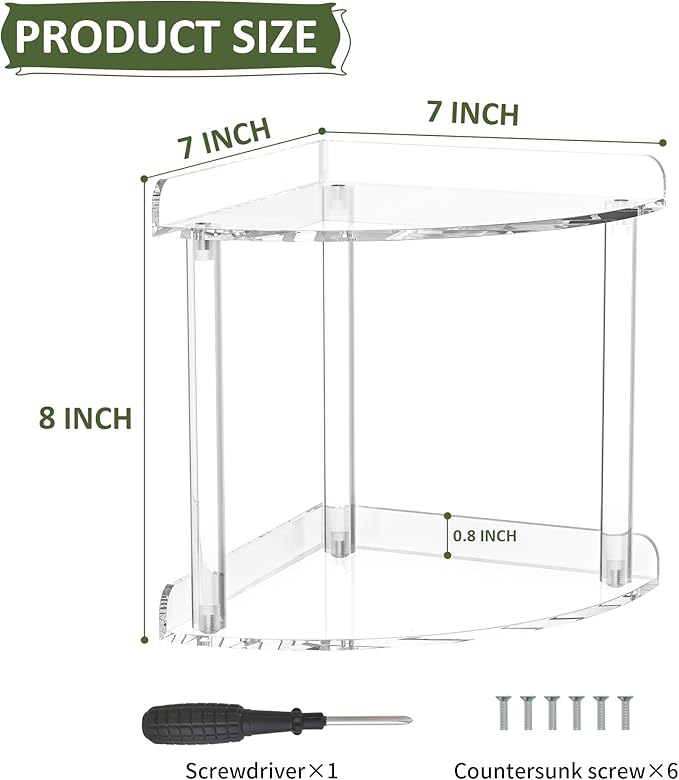2 Tier Countertop Corner Organizer Shelf 7x7x8 Inch, Acrylic Bathroom Organizer Corner Shelf for Countertop, Clear Vanity Storage Organizer for Skincare, Cosmetics, Perfume-NeatNest