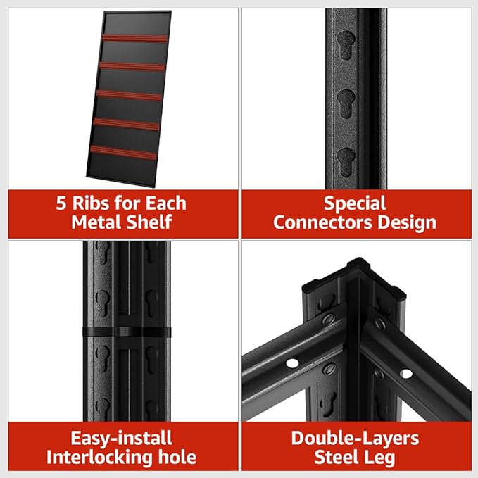 5 Tier Metal Shelving Unit 84" H x 55" W x 24" D, 3000LBS Adjustable Storage Shelves, Heavy Duty Garage Shelves for Warehouse, Basement, Kitchen, Pantry, Living Room, Black-NeatNest