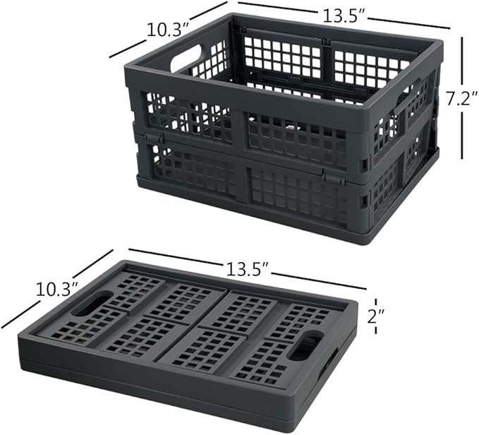 Ggbin 16 Liter Folding Plastic Containers, Grey Plastic Crate, 2 Packs