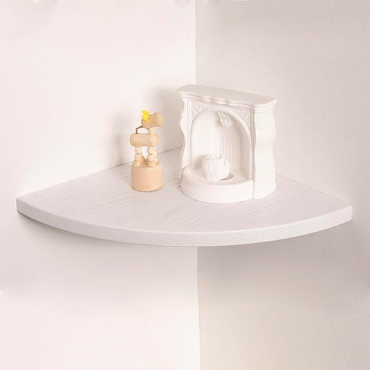 Floating Corner Shelves White 12", Solid Oak Wall Mounted Wooden Display Storage Rack with Wire Hole for Plants, Photos, Speakers, Bedroom, Kitchen, Living Room Décor - 1-Pack-NeatNest