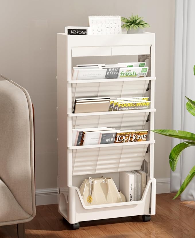 CINPIUK 5-Tier Rolling Office Paper Organizer with Drawers Multi-Functional Rolling Utility Storage Cart, Slim Movable File Folder Organizer Cart Wheels for Study, Classroom, Office, Dorm, Nursery-NeatNest