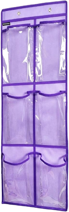 Over The Door Shoe Storage with Shoe Rack Hanging Closet Shoes Holder Organizer with 6 Clear Pockets (6 Pockets-Purple)-NeatNest
