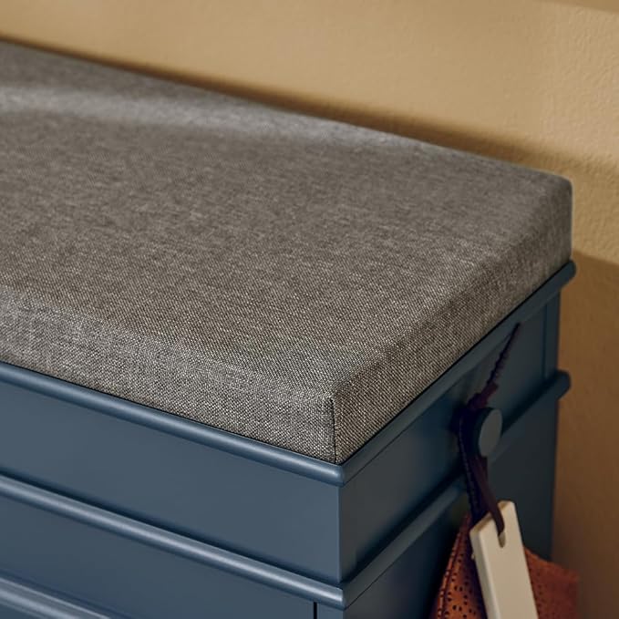 Haotian Shoe Storage Bench with Cushion, Navy Narrow Shoe Rack for Entryway, Small Shoe Cabinet with 2 Tiers Flip-Drawer, Closet Hallway Mudroom FSR82-L-B-NeatNest