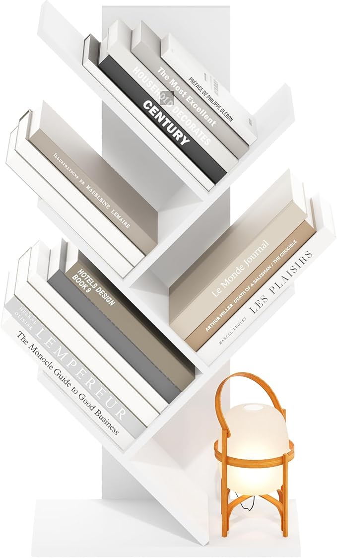 Furinno Tree Bookshelf 5-Tier Floor Standing Tree Bookcase, White-NeatNest