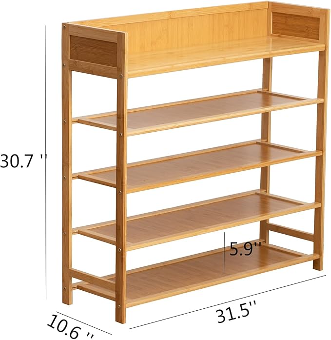 Bamboo Shoe Rack Organizer, 5 Tier Shoe Shelf Storage Organizer, for Entryway, Hallway, and Closet (Nature)-NeatNest