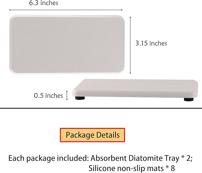 2 Pcs Water Absorbing Stone Trays, Kitchen/Bathroom Sink Soap Dish, Diatomite Tray Used for Hand Soap & Cosmetic Bottles in The Modern Home, 3.15" W x 6.3" L, White-NeatNest