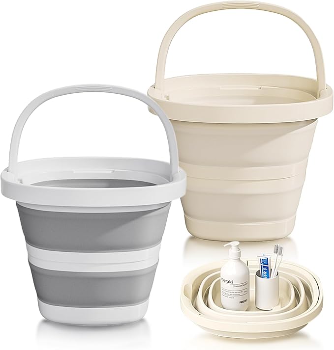 2-Pack Collapsible Buckets (2.6 Gallon/10L) - Foldable Rectangular Design with Handles, Space-Saving for RV, Camping, Car Wash, Fishing & Cleaning - Durable, Portable & Multi-Purpose-NeatNest