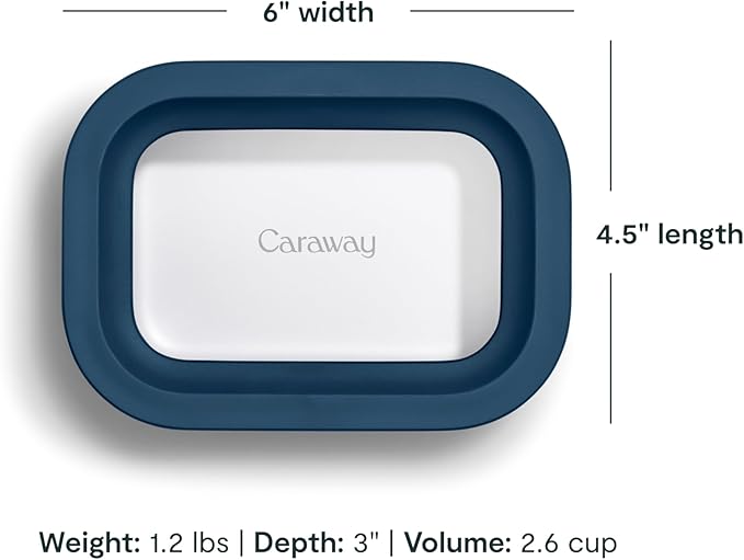 Caraway Mini Rectangle Food Storage Container - 2.6 Cup Glass Storage Container for Food - Non-Toxic Ceramic-Coated Glass - Air Release Technology - Compact & Stackable Design - Navy-NeatNest