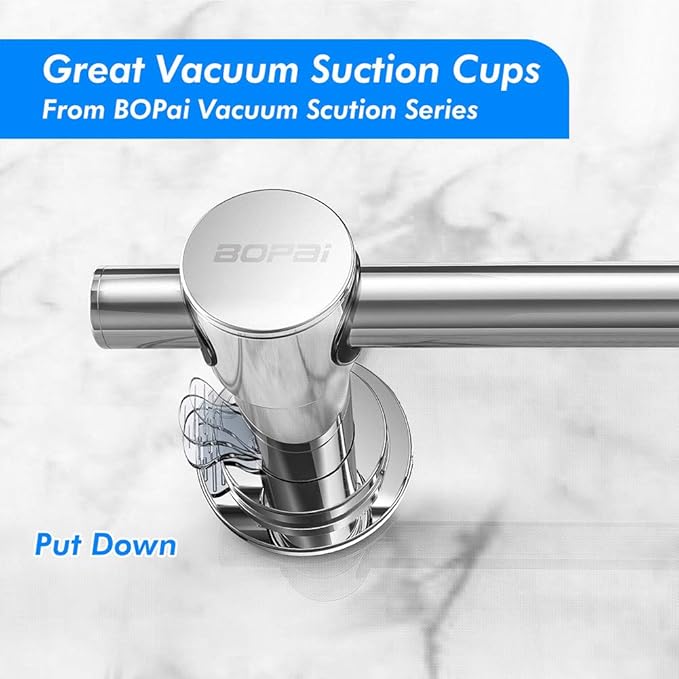 BOPai 24 inch Vacuum Suction Cup Towel Bar, Removeable Shower Mat Rod Shower Door Adhesive Towel Bar Suction Towel Rack, Premium Chrome-NeatNest