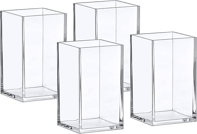 Amazing Abby - Penelope - 4-Pack Pen Holder, Acrylic Pen Holder, Clear Plastic Organizer for Office Supplies, Perfect Office Desktop Storage Solution for Pencils, Pens, Markers, Scissors, and More-NeatNest