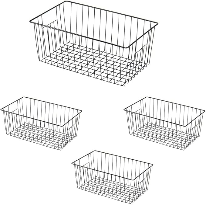 16inch Freezer Wire Storage Organizer Baskets, Household Refrigerator Bin with Built-in Handles for Cabinet, Pantry, Closet, Bedroom