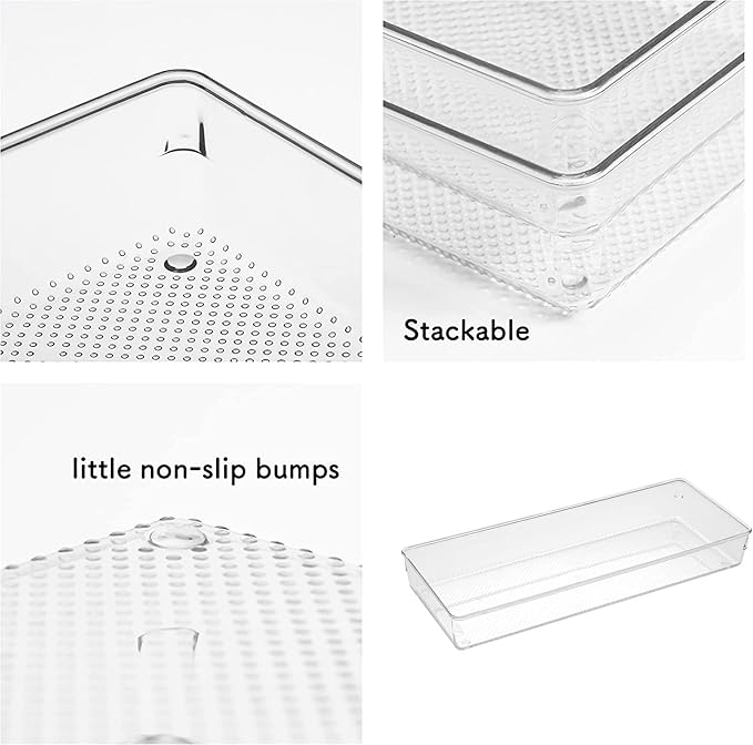 ihomecooker 3 Pack Clear Plastic Drawer Organizer Tray Cutlery Utensil Makeups Drawer Silverware Organizers 12" X 6"… (8P(6x6+6x12))-NeatNest