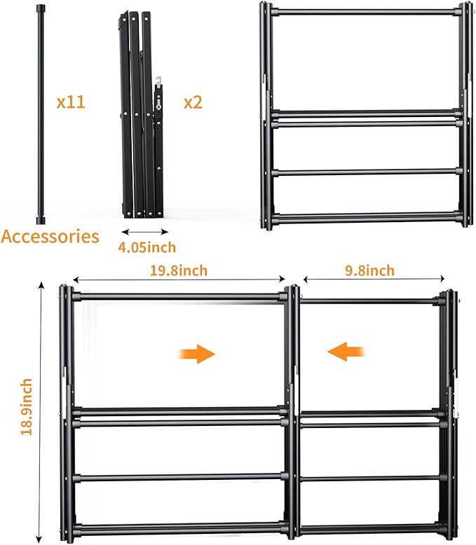 3-Tier Clothes Drying Rack|Drying Rack Clothing Foldable|Antirust Laundry Drying Rack|Small Dry Rack for Clothes|Dorm Clothes Drying Rack- Pure Black