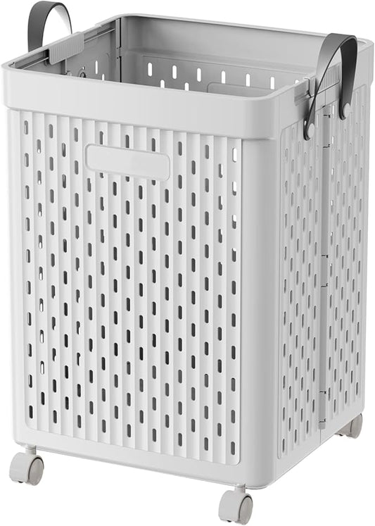 UAK Laundry Basket with Wheels, Collapsible Plastic Laundry Hamper with Handle, Foldable Laundry Basket Organizer for Laundry and Bathroom (Light Grey, XXL)