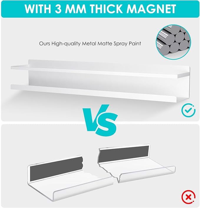 2 Pcs Magnetic Metal Book Shelves, 15.7'' x 2.7'' x 2.7'', Special for Whiteboard, Classroom and Fridge Storage, Holds up to 12 lbs