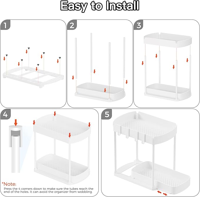 2 Pack Multi-Purpose Pull-Out Storage Organizers, Under Sink & Cabinet Storage, 12.8 Inch, White-NeatNest