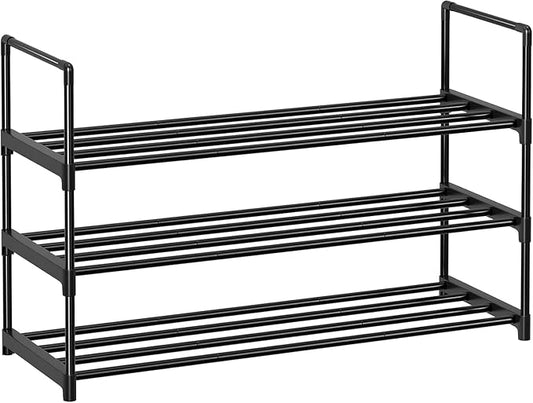 Simple Trending Shoe Rack, 3-Tier Shoe Organizer, Metal Storage Shelf, for 16-20 Pairs, Stackable, for Entryway, 11.75 x 36.5 x 21.5 Inches, Black-NeatNest