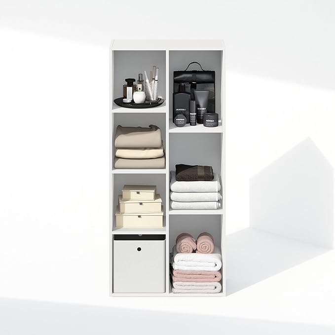 Furinno Reed 7-Cube Open Shelf Clothing & Closet Storage Organization, White-NeatNest