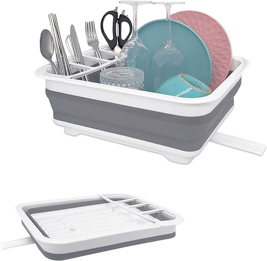 Foldable Dish Drying Rack with Drain Plug and Swivel Spout - Lightweight, Compact and Space-Saving Dish Drainer Organizer for Kitchen, RV, Campers and Travel Trailers