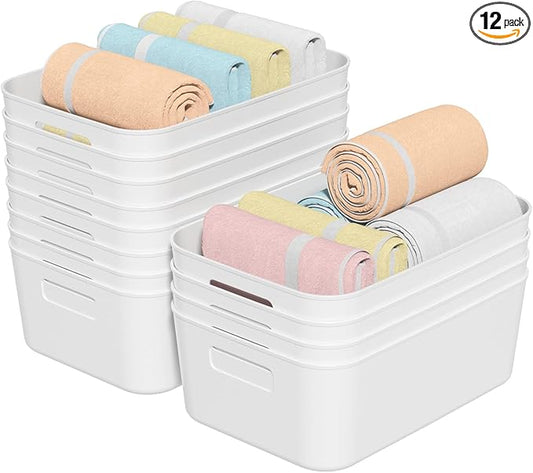 12 Packs Plastic Pantry Organizing Bins, Cupboard Organization Box, White