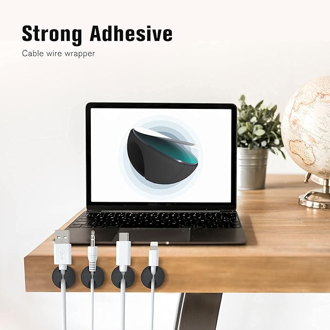 12 Pack Cable Clips, Znben Cord Organizer Holder Adhesive Cable Management Charger Wire Holder Clips for Desk, Home, Office, Car, Cubicle, Nightstand Black-NeatNest