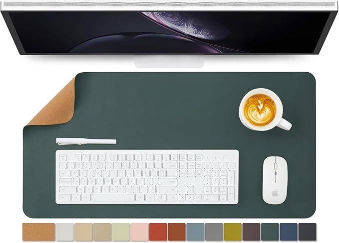 Cork Desk Mat - Dual-Sided Desk Pad for Office and Home - Desk Organization and Accessories - Ideal for Large Mouse Pad and Desk Mats on Top of Desks(Dark Green,27.6"x 13.8")-NeatNest
