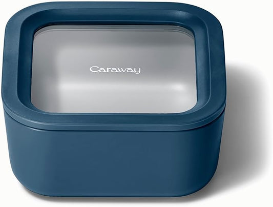 Caraway Glass Food Storage - 4.4 Cup Ceramic Coated Food Container - Non Toxic, Non Stick Lunch Box with Glass Lids. Dishwasher, Oven, & Microwave Safe - Navy-NeatNest