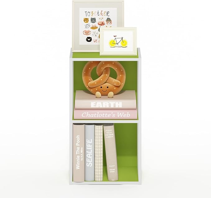 Furinno Luder Bookcase / Book / Storage, 2-Tier Cube, Green/White-NeatNest