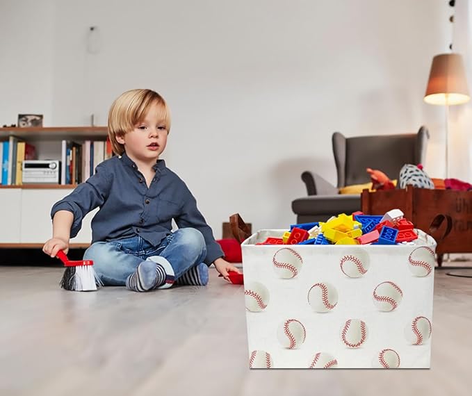 CLOCOR Rectangular Baseball Storage Basket,Collapsible Fabric Storage Container,Gift Basket(Baseball)-NeatNest