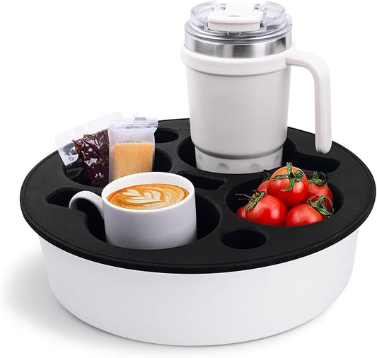 Round 7-in-1 Bed & Couch Cup Holder Tray,Waterproof Silicone Sofa and Bed Organizer Caddy,Large Capacity Couch Drink Holder Caddy for Remote Control Drinks, Snacks, Cell Phones, Headphones-NeatNest