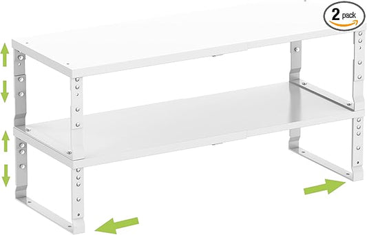 Expandable Cabinet Shelf Organizer Storage Spice Rack Shelves for Kitchen Stackable Adjustable Pantry Cupboard Bathroom Countertop Desktop(2Packs/White/Large)-NeatNest